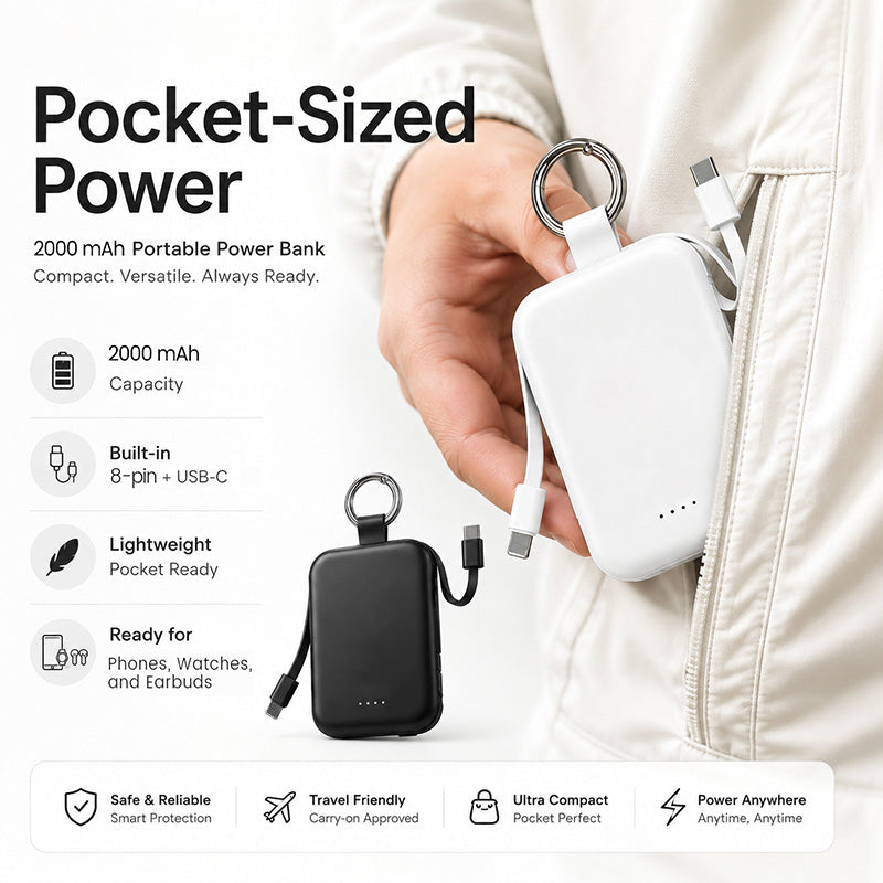 Charge On the Go Instantly! No-Cable 2000mAh Keychain Power Bank