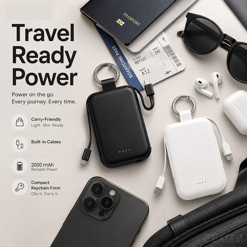 Charge On the Go Instantly! No-Cable 2000mAh Keychain Power Bank