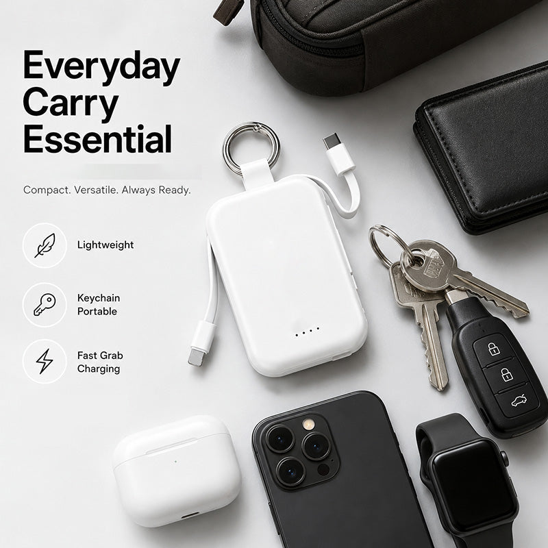 Charge On the Go Instantly! No-Cable 2000mAh Keychain Power Bank