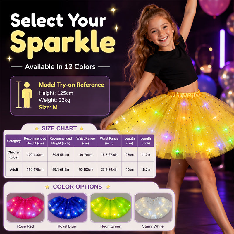 LED Light-Up Tutu Skirt – Triple Mesh & Shimmering Sequins