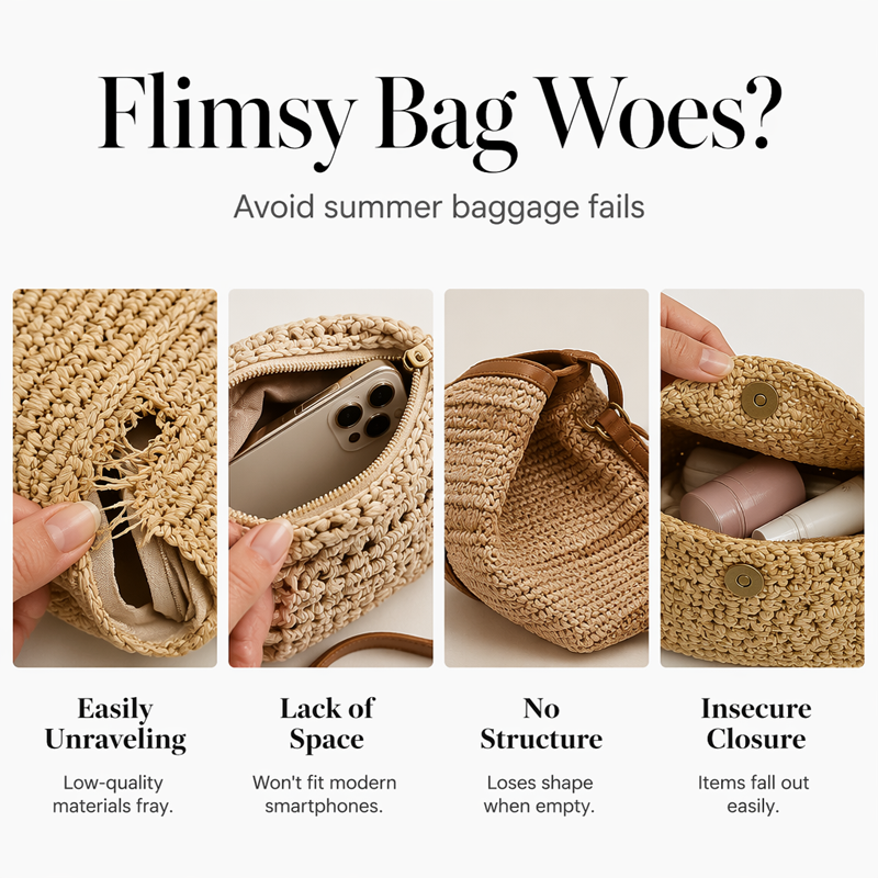 Hand-Woven Straw Bucket Bag | 3-Way Crossbody Shoulder Handbag Gold Hardware