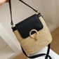 Hand-Woven Straw Bucket Bag | 3-Way Crossbody Shoulder Handbag Gold Hardware