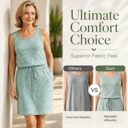 Women's Square Neck Sleeveless Drawstring Waist Dress