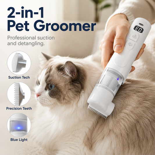 2-in-1 Pet Vacuum Groomer – Suction & Stainless Steel Comb Design