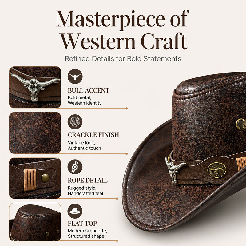 🤠50% OFF NOW ! Vintage Wide-Brim Cowboy Hat – Adjustable & Timeless Style
