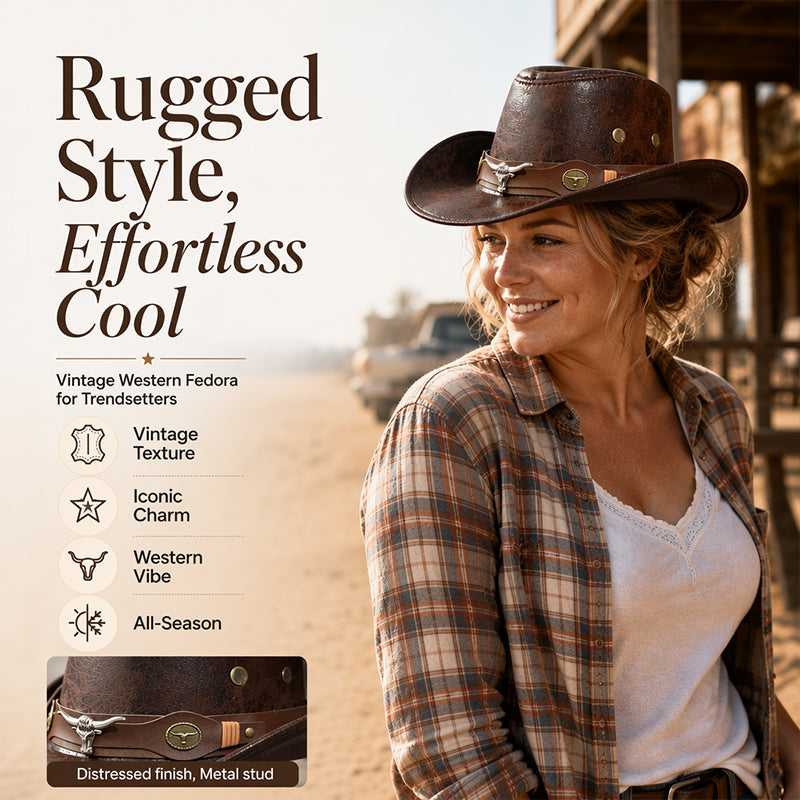 🤠50% OFF NOW ! Vintage Wide-Brim Cowboy Hat – Adjustable & Timeless Style