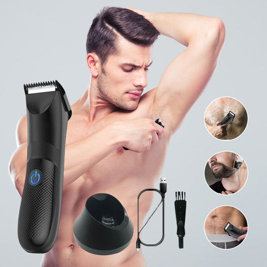 IPX7 Body Hair Trimmer – LED Light & Adjustable Guide Comb