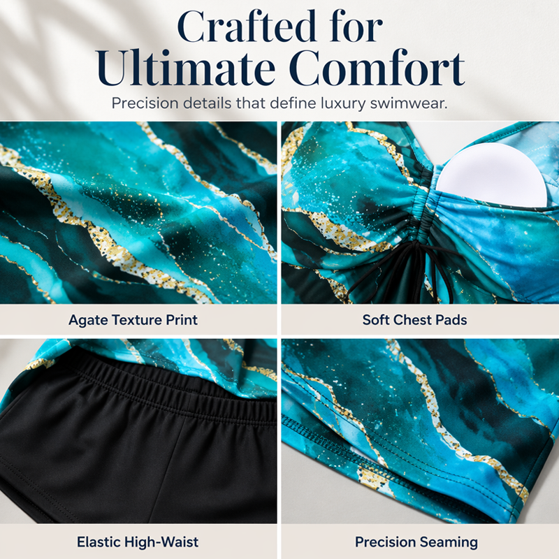 🏖️Summer Hot Sale 50% OFF💐Plus-Size Swimdress – Marble Print & Tummy Control Design