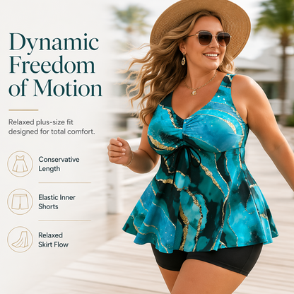🏖️Summer Hot Sale 50% OFF💐Plus-Size Swimdress – Marble Print & Tummy Control Design