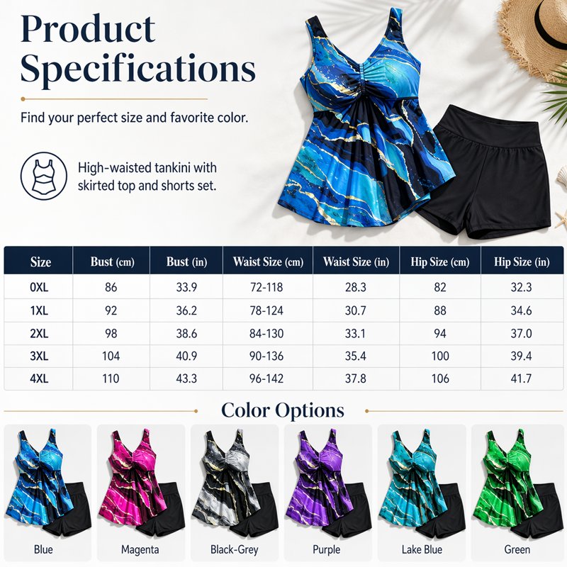 🏖️Summer Hot Sale 50% OFF💐Plus-Size Swimdress – Marble Print & Tummy Control Design