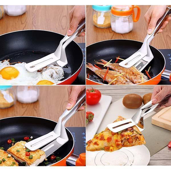 Flip & Serve Instantly! 3-in-1 Stainless Steel Kitchen Tongs