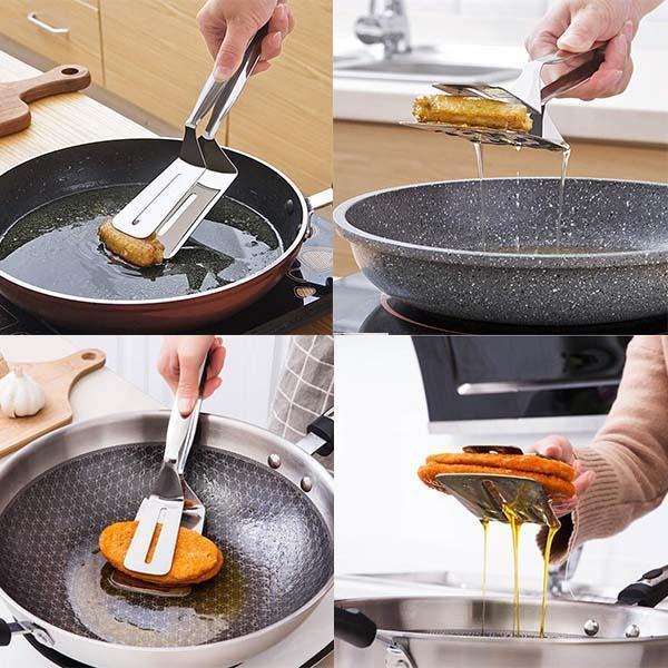 Flip & Serve Instantly! 3-in-1 Stainless Steel Kitchen Tongs