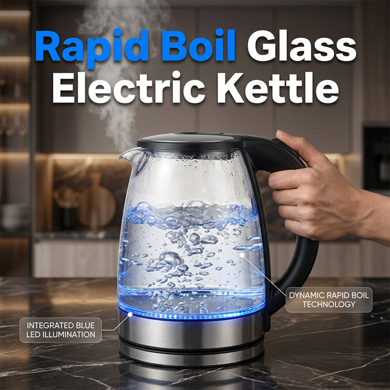 📢📢50% OFF !! ⏰Glass Electric Kettle – Rapid Boil & LED Light Design