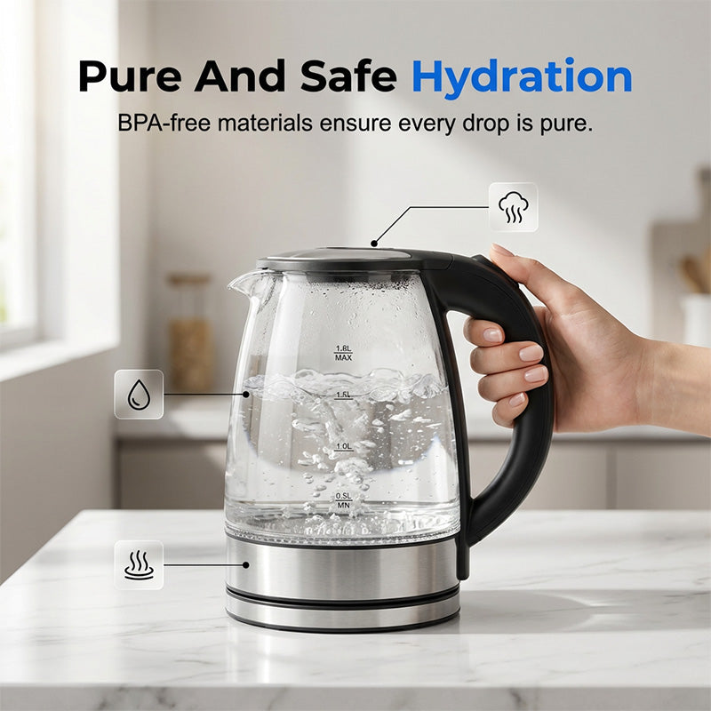 📢📢50% OFF !! ⏰Glass Electric Kettle – Rapid Boil & LED Light Design