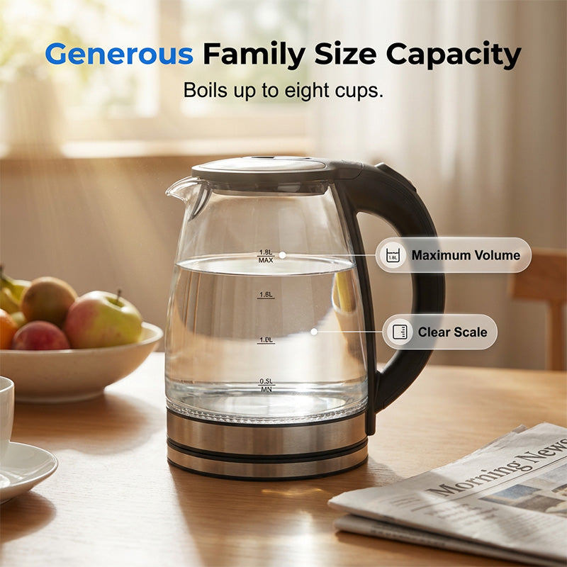 📢📢50% OFF !! ⏰Glass Electric Kettle – Rapid Boil & LED Light Design