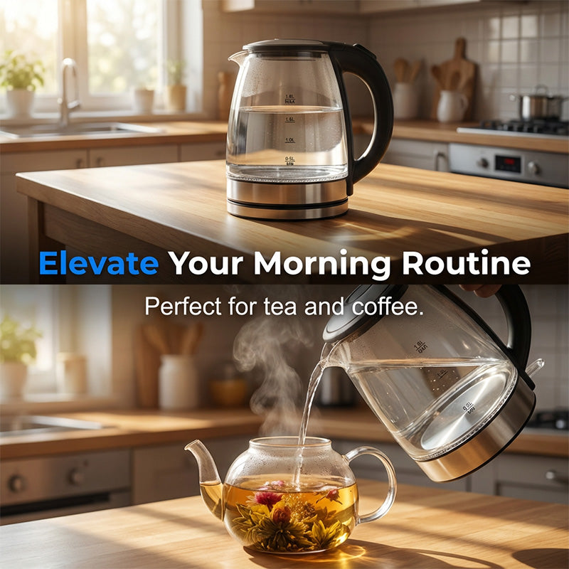 📢📢50% OFF !! ⏰Glass Electric Kettle – Rapid Boil & LED Light Design
