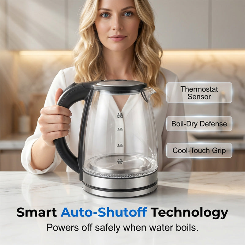 📢📢50% OFF !! ⏰Glass Electric Kettle – Rapid Boil & LED Light Design