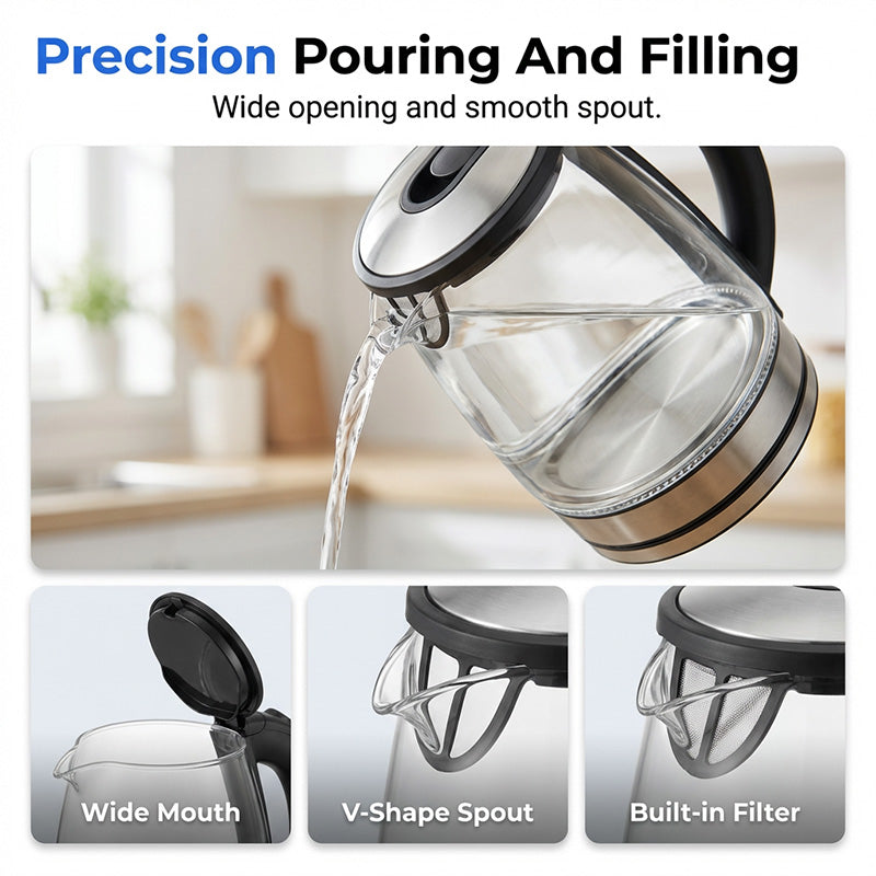 📢📢50% OFF !! ⏰Glass Electric Kettle – Rapid Boil & LED Light Design
