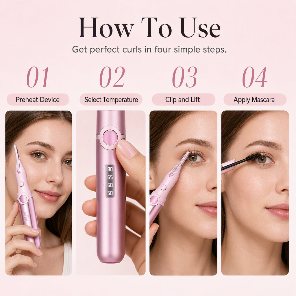 Heated Lash Curler – 4 Temp Settings & Ergonomic Grip Design
