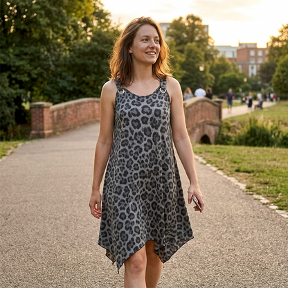 Leopard Print Cami Dress – Asymmetric Hem & Slimming Fit