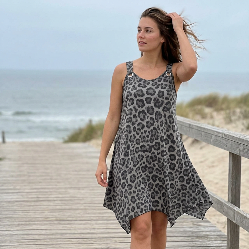 Leopard Print Cami Dress – Asymmetric Hem & Slimming Fit