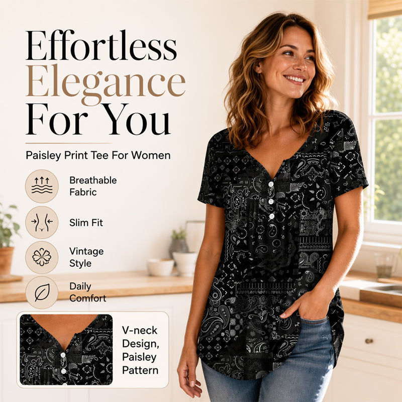 Women's Plus-Size V-Neck Top – Soft & Breathable Pattern Design