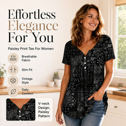 Women's Plus-Size V-Neck Top – Soft & Breathable Pattern Design