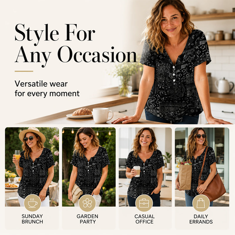 Women's Plus-Size V-Neck Top – Soft & Breathable Pattern Design
