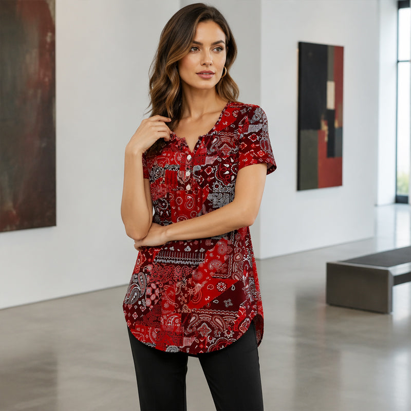 Women's Plus-Size V-Neck Top – Soft & Breathable Pattern Design
