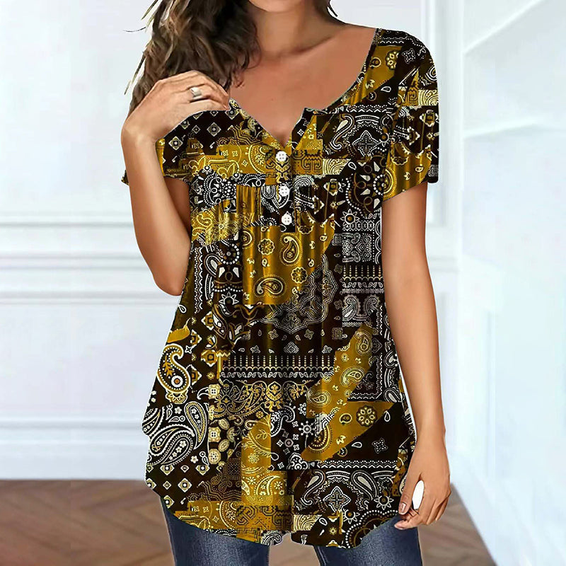 Women's Plus-Size V-Neck Top – Soft & Breathable Pattern Design