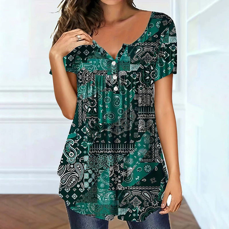 Women's Plus-Size V-Neck Top – Soft & Breathable Pattern Design