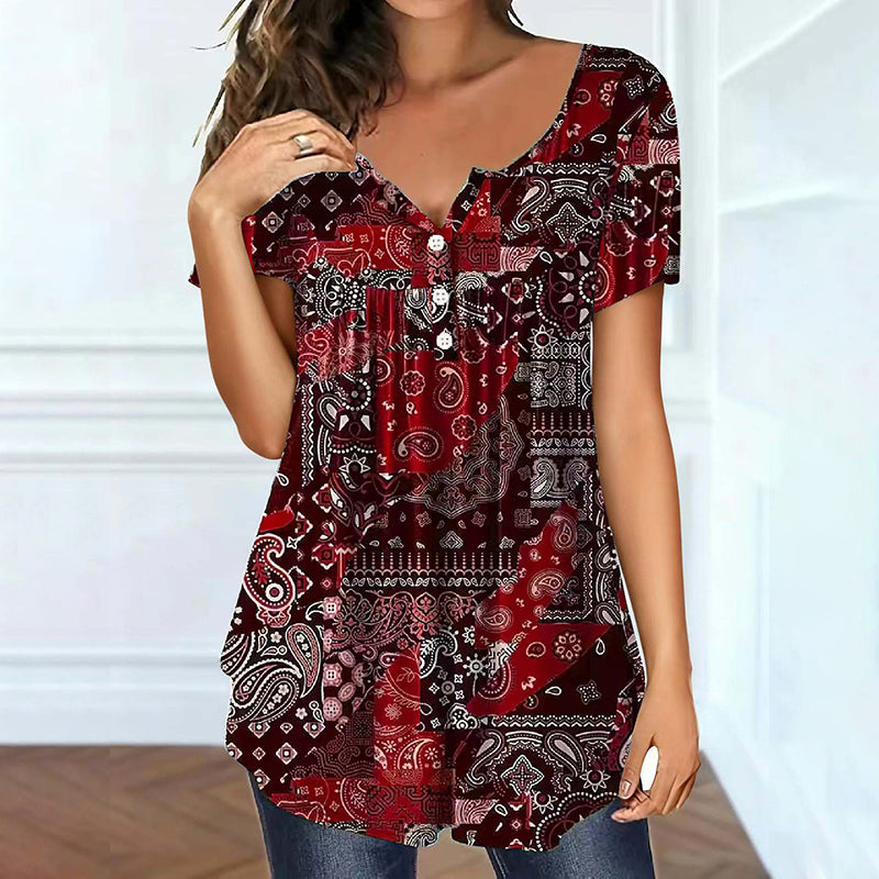 Women's Plus-Size V-Neck Top – Soft & Breathable Pattern Design