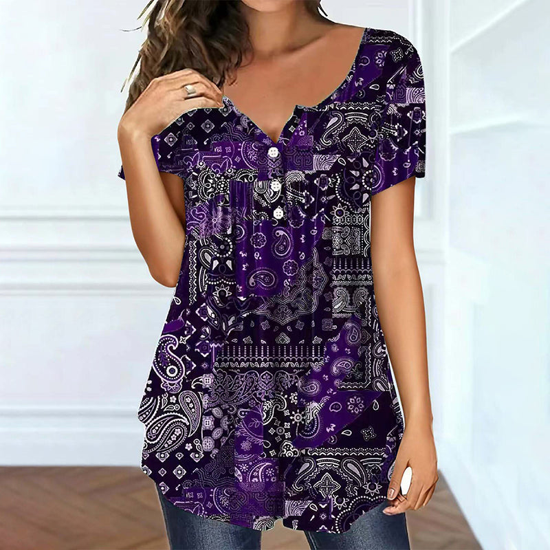 Women's Plus-Size V-Neck Top – Soft & Breathable Pattern Design