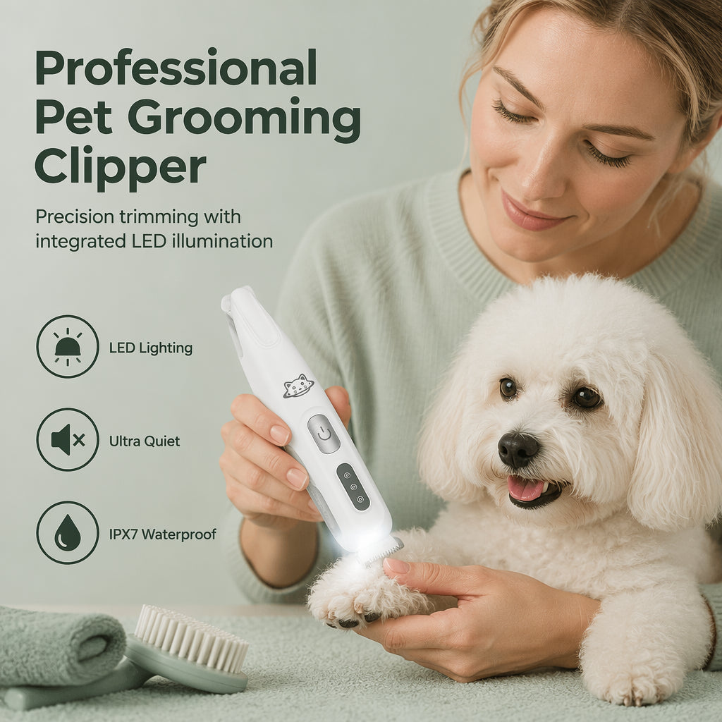 Silent Pet Hair Clipper with LED Light and Ceramic Blade for Dogs and Cats
