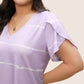 Plus-Size Striped V-Neck Tee – Waist-Cinching & Breathable Fit