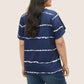 Plus-Size Striped V-Neck Tee – Waist-Cinching & Breathable Fit