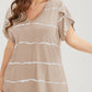 Plus-Size Striped V-Neck Tee – Waist-Cinching & Breathable Fit