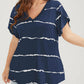 Plus-Size Striped V-Neck Tee – Waist-Cinching & Breathable Fit