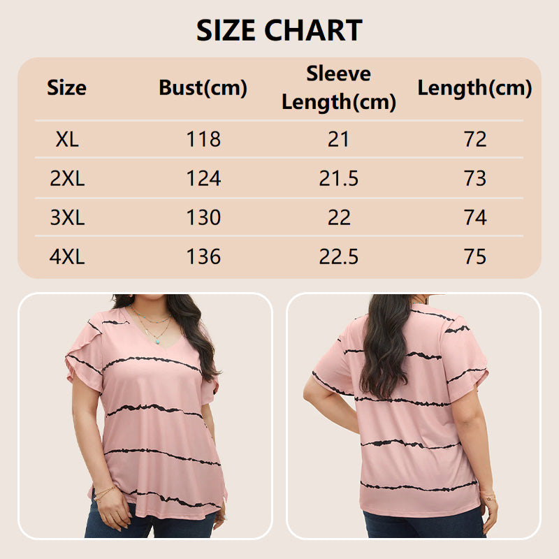 Plus-Size Striped V-Neck Tee – Waist-Cinching & Breathable Fit