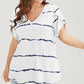 Plus-Size Striped V-Neck Tee – Waist-Cinching & Breathable Fit