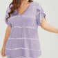 Plus-Size Striped V-Neck Tee – Waist-Cinching & Breathable Fit