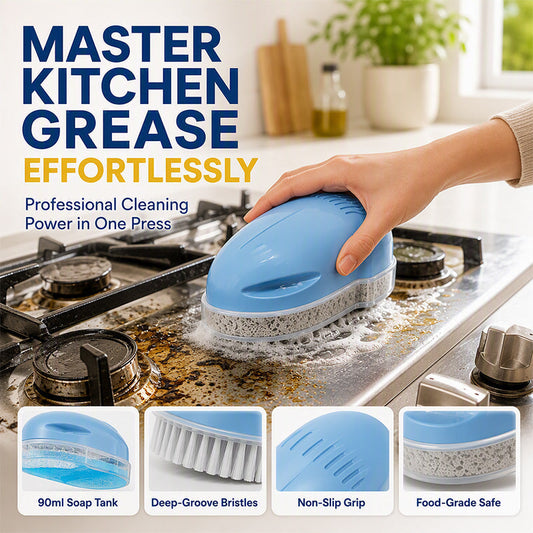 🧽54% OFF NOW ! 🧼Kitchen Oil Cleaning Brush with Built-in Soap Dispenser – Non-Slip Deep Clean Scrub Brush for Stove Dish Pot Household Kitchen Use