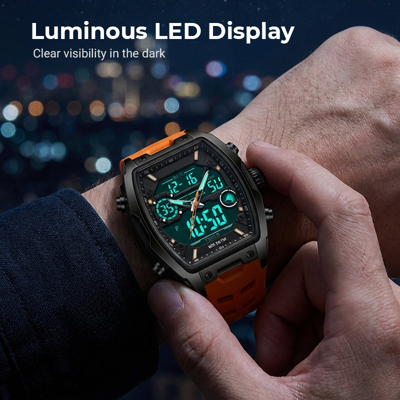 Track Time & Train Instantly! 5ATM Dual-Display Sports Watch