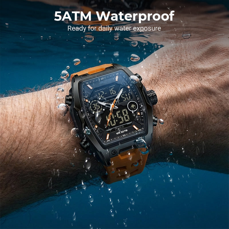 Track Time & Train Instantly! 5ATM Dual-Display Sports Watch