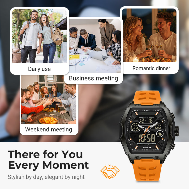 Track Time & Train Instantly! 5ATM Dual-Display Sports Watch