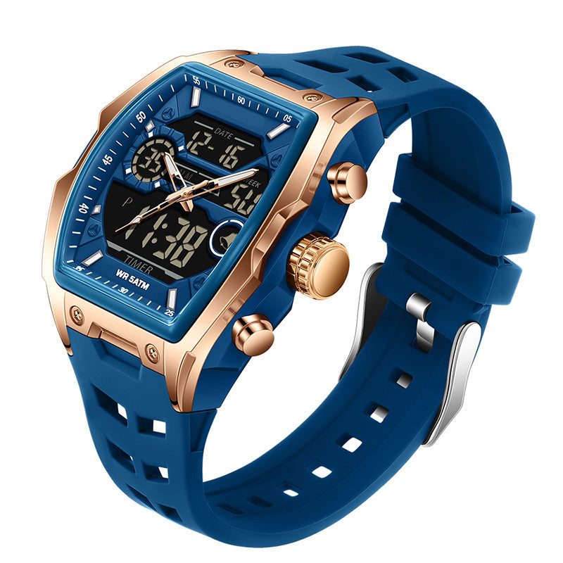 Track Time & Train Instantly! 5ATM Dual-Display Sports Watch