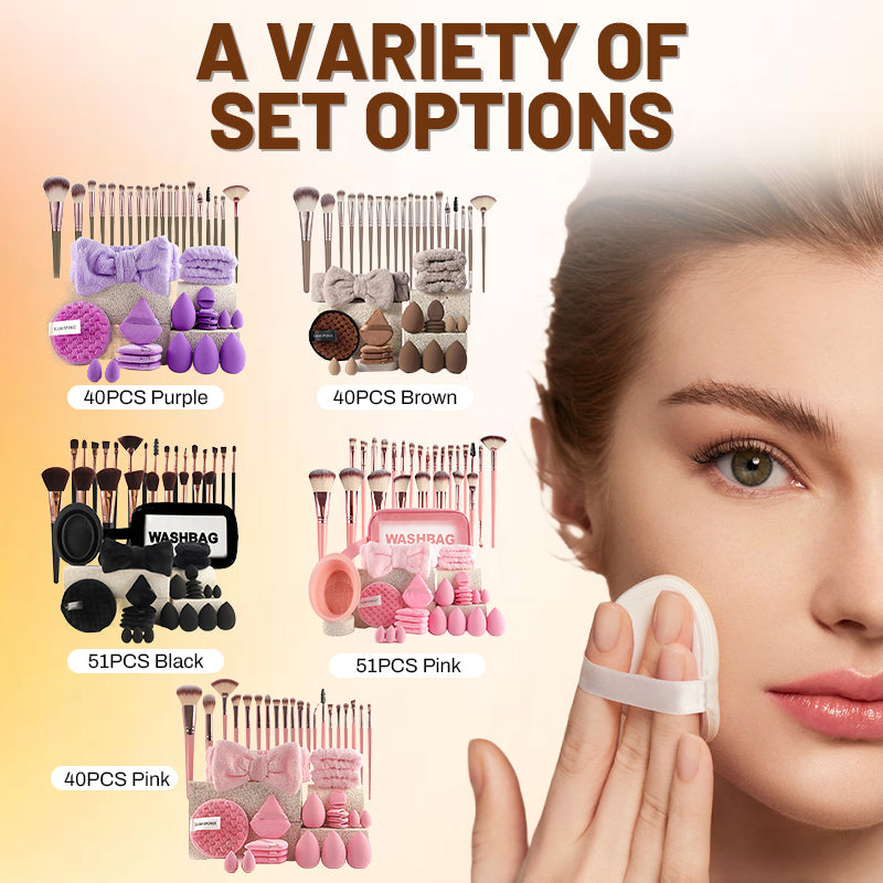 51-Piece Makeup Brush & Sponge Kit – Pro Results, No Patchy Finish