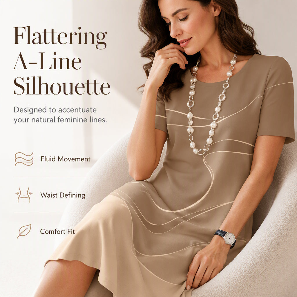 Abstract Wave Print A-Line Dress – Flattering & Versatile Silhouette