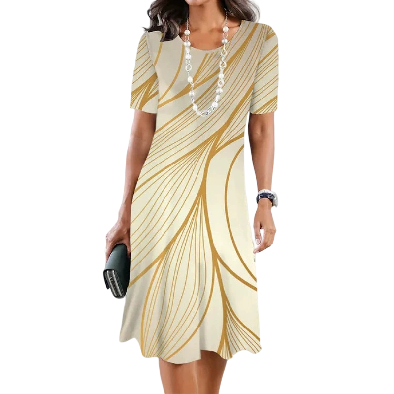 Abstract Wave Print A-Line Dress – Flattering & Versatile Silhouette