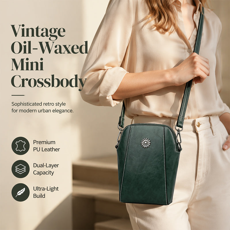 Waxed Leather Phone Crossbody – Ultra-Light & Dual-Compartment Design
